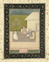 Quattro santi musulmani seduti in meditazione fuori da una capanna, dal Grande Album Clive